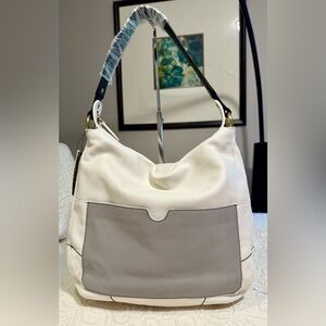New OR YANY White & Grey Leather Shoulder Bag